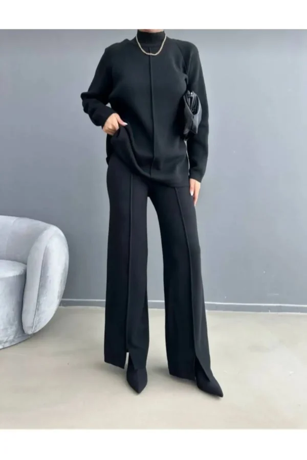 ست لباس زنانه شامل ژاکت و شلوار بافتنی شیک - 8215