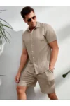 ست شورت و پیراهن مردانه پارچه کرینکل با طرح بورومجوک و مناسب فصل تابستان با الیاف الاستیک - 8146