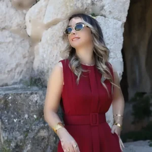 پیراهن کمردار bordo aller detay - 8141