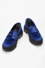 کفش loafer زنانه آبی جیر با سنگ‌های تزئینی در جلو - 7620