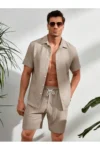 ست شورت و پیراهن مردانه پارچه کرینکل با طرح بورومجوک و مناسب فصل تابستان با الیاف الاستیک - 8146