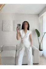 ست شلوار و بلوز کراواتی - سفید - 8212