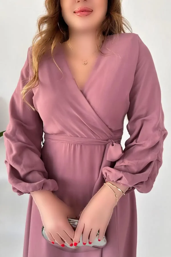 دستdress شيفون ميدي با رنگ پودری - 7754