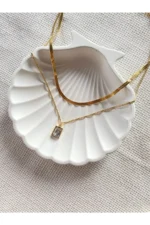 گردنبند سنگی دوطرفه با بند فلزی - 7623