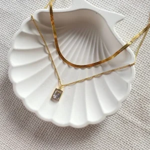 گردنبند سنگی دوطرفه با بند فلزی - 7623