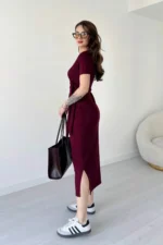 پیراهن بلند مدالی با گره جانبی. - 8127