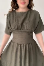 پیراهن با بافت کُرساجی به رنگ خاکی - 7748