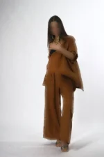 ست پیراهن گشاد زنانه با یقه باز و پارچه نخی - 8219