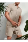 ست شورت و پیراهن مردانه پارچه کرینکل با طرح بورومجوک و مناسب فصل تابستان با الیاف الاستیک - 8146