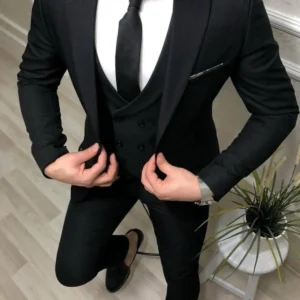 کت و شلوار مردانه با جلیقه مشکی سایز 54 با هدیه زنجیر و کراوات - 7552