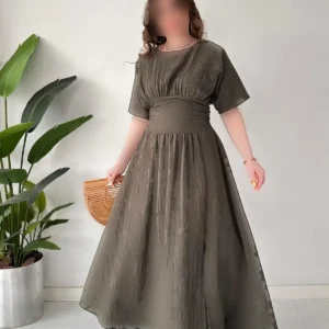 پیراهن با بافت کُرساجی به رنگ خاکی - 7748