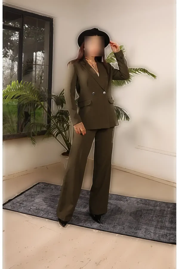 کت و شلوار اورسایز رنگ هکی - 7536