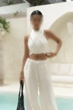 ست شلوار کتان سفید مویرا - 8214