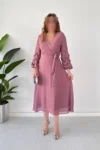 دستdress شيفون ميدي با رنگ پودری - 7754