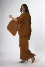 ست پیراهن گشاد زنانه با یقه باز و پارچه نخی - 8219
