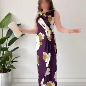 پیراهن موجی طراحی شده - بنفش - 8142