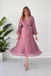دستdress شيفون ميدي با رنگ پودری - 7754