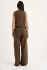 ست بالا و پایین شامل جلیقه کتان زنانه و شلوار بلند با کمر بلند 9257 60281047 - 8217