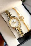 ساعت مچی زنانه رنگ طلایی ۱۰۰٪ اصل همراه با دستبند هدیه برای عروسی و نامزدی - 7647
