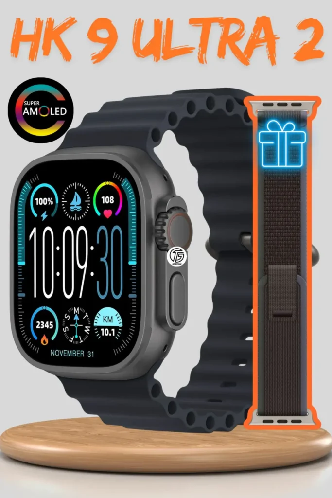 HK 10 Ultra ساعت هوشمند 49 میلی‌متری، ساعت مچی سری 9 Ultra 2 با صفحه AMOLED، مناسب برای آقایان و خانم‌ها، با دو بند. - 7649