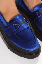 کفش loafer زنانه آبی جیر با سنگ‌های تزئینی در جلو - 7620