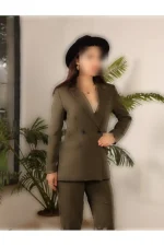 کت و شلوار اورسایز رنگ هکی - 7536