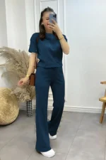 ست تابستانی زنانه شیک با آستین کوتاه و نازک - 8178