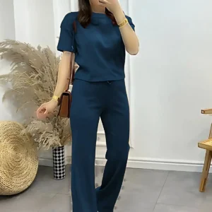 ست تابستانی زنانه شیک با آستین کوتاه و نازک - 8178
