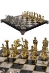 - ست فلزی شطرنج - صفحه شطرنج طرح مرمر 25 سانتی‌متری - مجسمه آرcher رومی با شخصیت‌های اسطوره‌ای - 7765