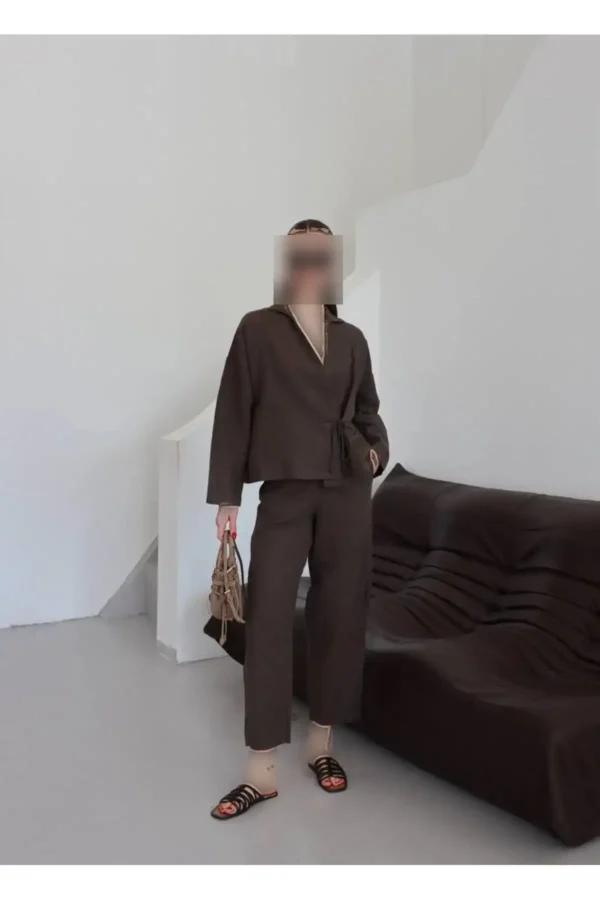 ست بلوز گره‌دار زنانه و شلوار گشاد - 8206