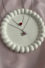 ست گردنبند قلب مینیمال و نامه، گردنبند چرم - 7643