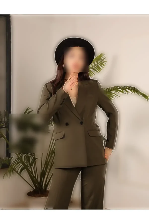 کت و شلوار اورسایز رنگ هکی - 7536