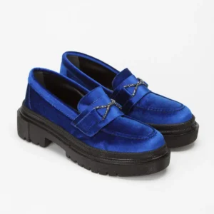 کفش loafer زنانه آبی جیر با سنگ‌های تزئینی در جلو - 7620