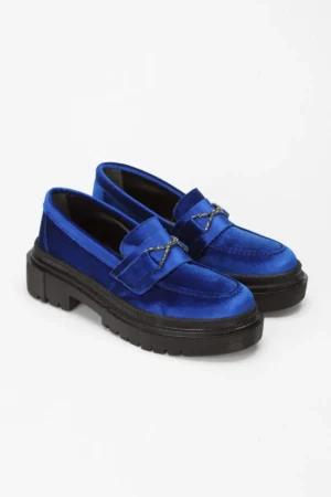 کفش loafer زنانه آبی جیر با سنگ‌های تزئینی در جلو - 7620