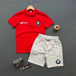 تیشرت یقه پولویی با طرح BMW برای فصل جدید - ست شورت و تیشرت ۲ تکه - 8164