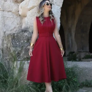 پیراهن کمردار bordo aller detay - 8141