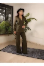 کت و شلوار اورسایز رنگ هکی - 7536