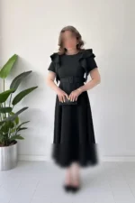 پیراهن ابریشمی مشکی با دوش باز - 8140
