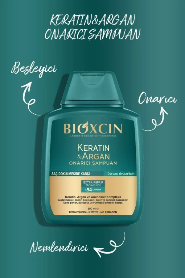 شامپوی ترمیم کننده کراتین و آرگان 300 میلی لیتر + روغن موی کراتین و آرگان + نرم کننده مو - 7706