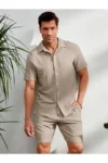 ست شورت و پیراهن مردانه پارچه کرینکل با طرح بورومجوک و مناسب فصل تابستان با الیاف الاستیک - 8146