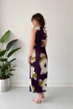 پیراهن موجی طراحی شده - بنفش - 8142