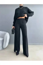 ست لباس زنانه شامل ژاکت و شلوار بافتنی شیک - 8215