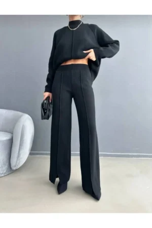 ست لباس زنانه شامل ژاکت و شلوار بافتنی شیک - 8215