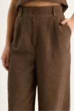 ست بالا و پایین شامل جلیقه کتان زنانه و شلوار بلند با کمر بلند 9257 60281047 - 8217