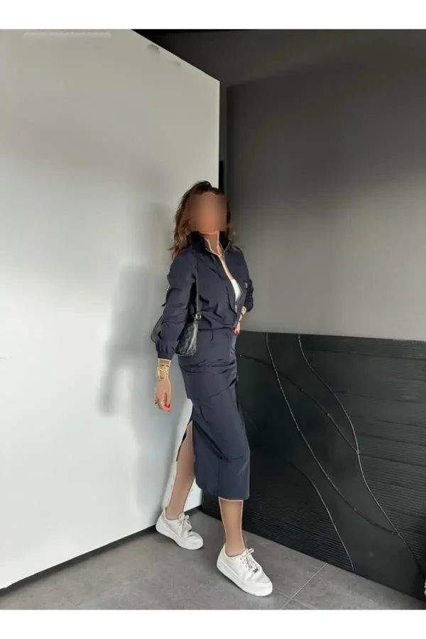 ست دامن دار باتزئینات مروارید آبی تیره - 8225
