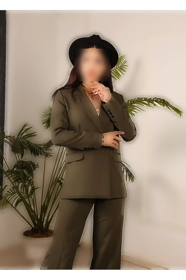 کت و شلوار اورسایز رنگ هکی - 7536