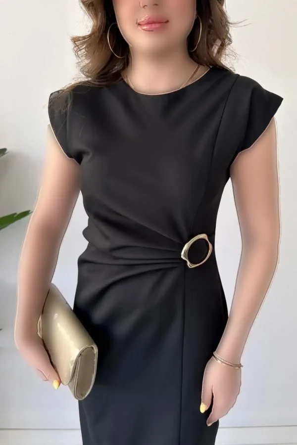 پیراهن مشکی با کمربند چین‌دار - 7749