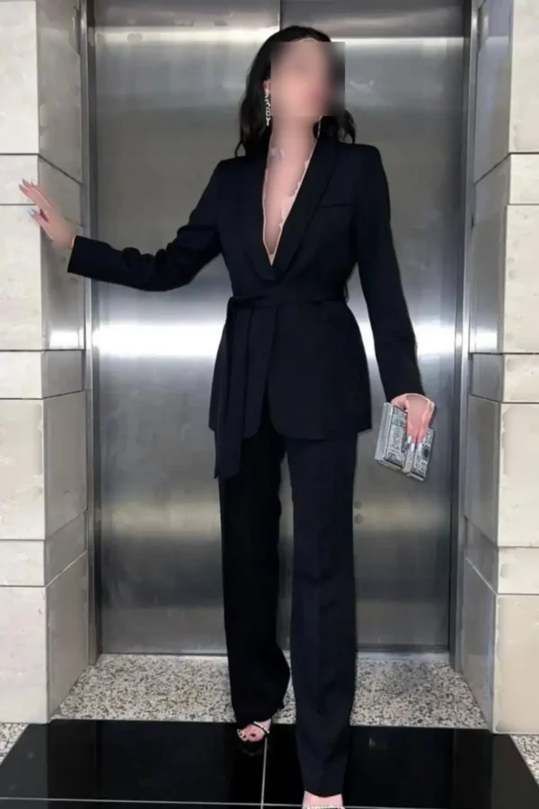 ست شلوار و blazer چسبیده با شلوار گشاد - 7525