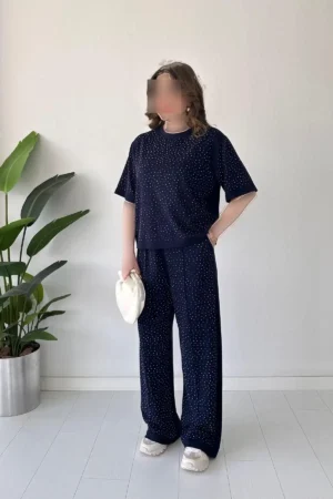 ست مدل نازک درخشان سرمه‌ای - 7743