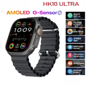 HK 10 Ultra ساعت هوشمند 49 میلی‌متری، ساعت مچی سری 9 Ultra 2 با صفحه AMOLED، مناسب برای آقایان و خانم‌ها، با دو بند. - 7649